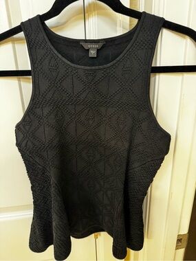 GUESS Black Textured Peplum Tank Top